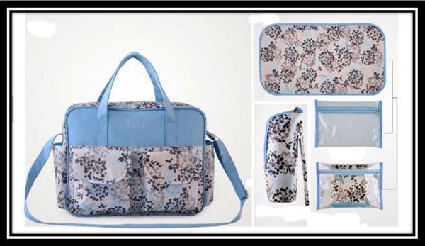 Kit Bolsa Mamãe Azul Floral 4 Peças